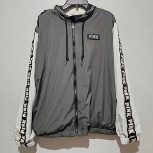 Pre-Owned XS PINK Victoria’s Secret Grey/White/Black Logo Windbreaker